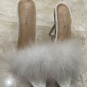 White fluffy heels